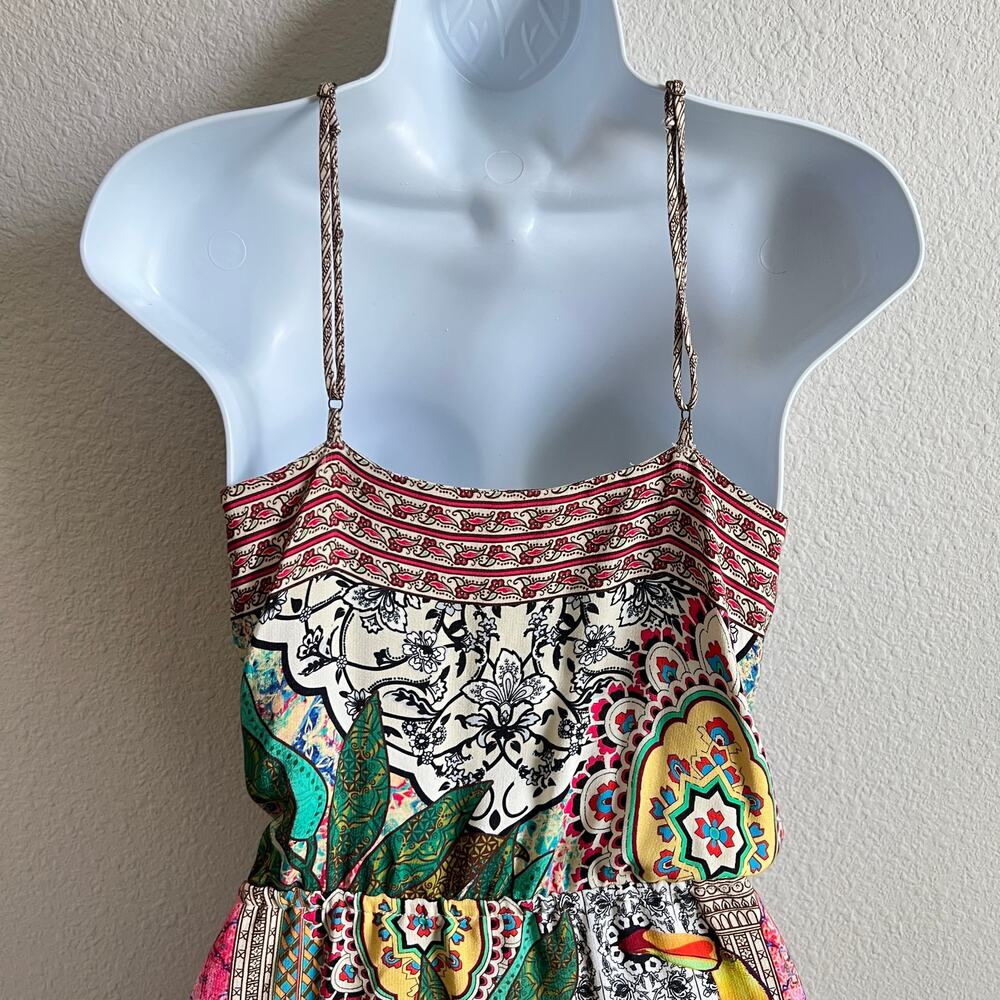 Farm Rio Gayatri Halter Mini Wrap Dress Women's XS Bird Bright Statement Art - Picture 7 of 11